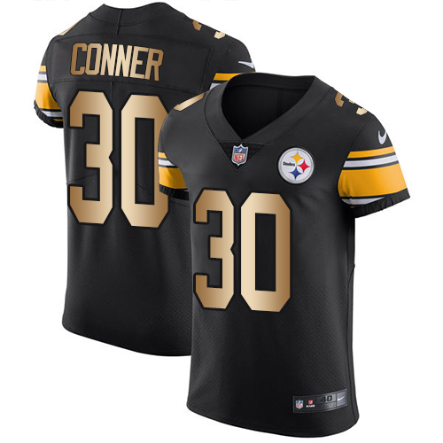 Nike Steelers #30 James Conner Black Team Color Men's Stitched NFL Elite Gold Jersey - Click Image to Close